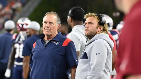 New England Patriots head coach Bill Belichick and his son Steve Belichick