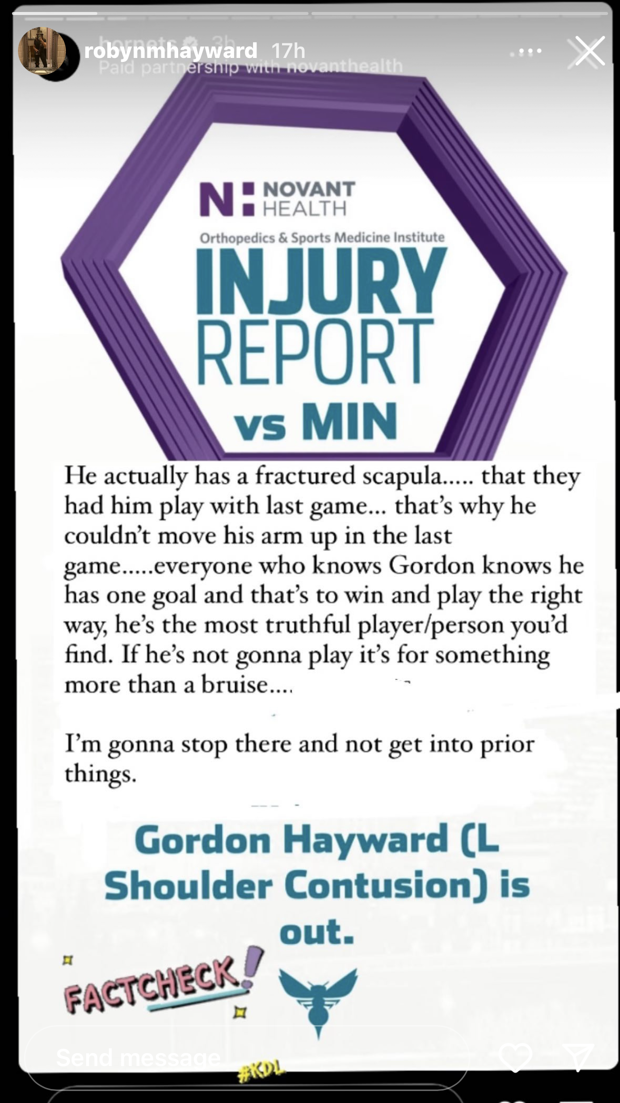 Hornets SF Gordon Hayward Out, Fractured Shoulder Injury 