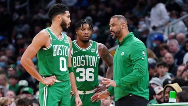 Suspended Boston Celtics coach Ime Udoka and players Jayson Tatum and Marcus Smart