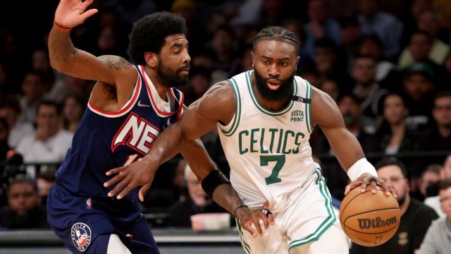 Boston Celtics forward Jaylen Brown and Brooklyn Nets guard Kyrie Irving
