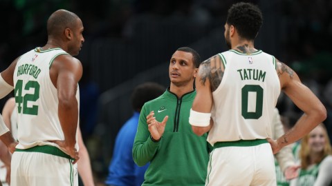 Boston Celtics interim coach Joe Mazzulla and forwards Jayson Tatum and Al Horford