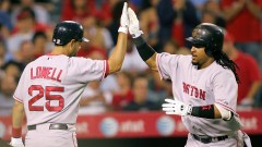 Boston Red Sox third baseman Mike Lowell, designated hitter Manny Ramirez