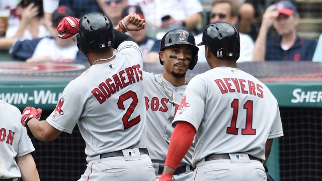 Mookie Betts, Xander Bogaerts and Rafael Devers with the Boston Red Sox