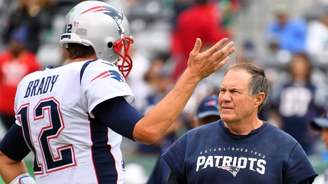 New England Patriots head coach Bill Belichick and Tampa Bay Buccaneers quarterback Tom Brady