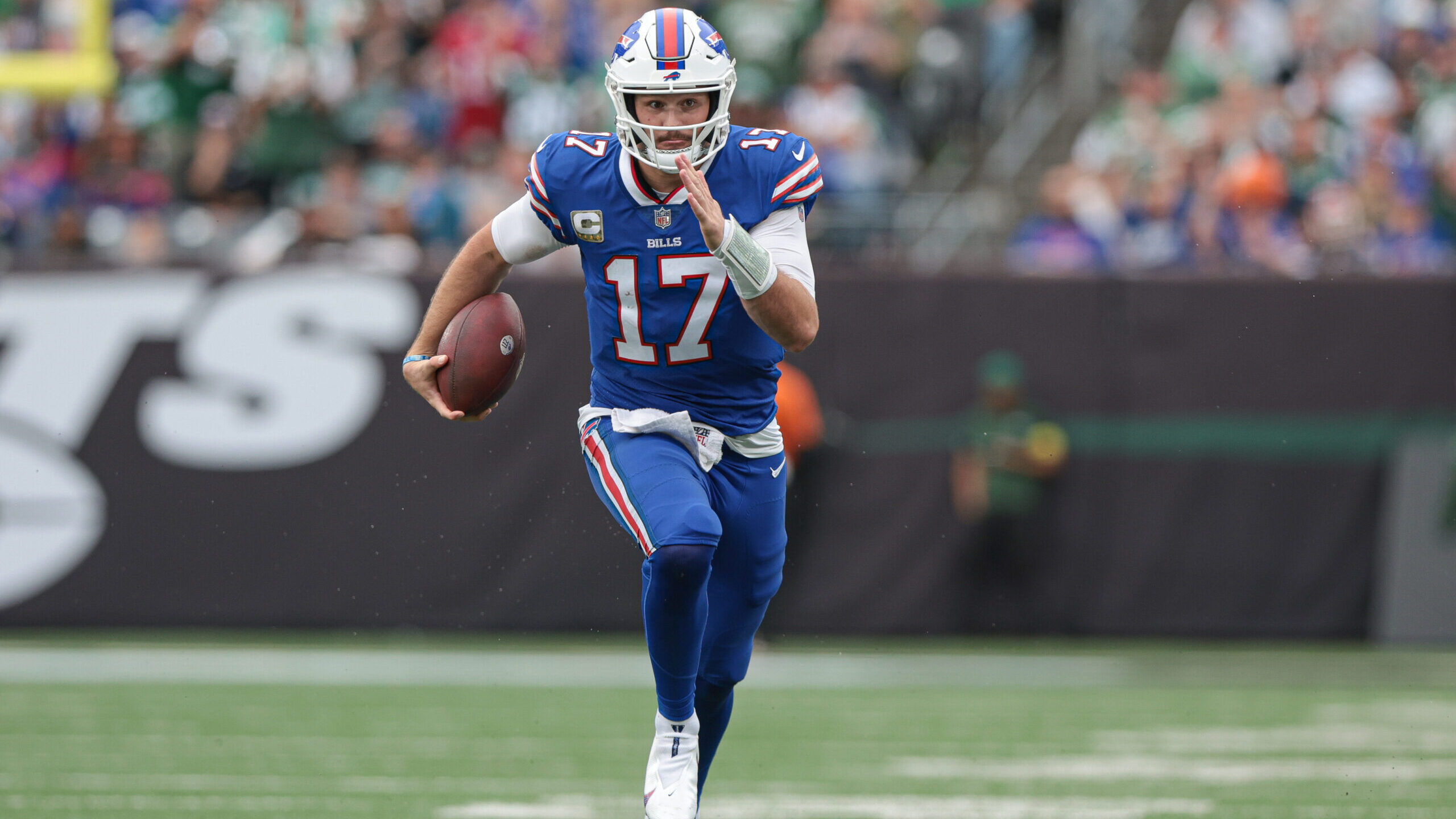 Josh Allen Sports Bold New Bills Helmet at Practice, Elicits