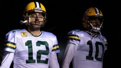 Green Bay Packers quarterbacks Aaron Rodgers, Jordan Love
