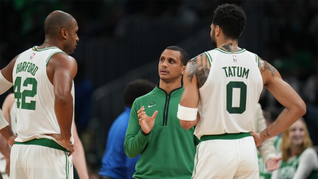 Boston Celtics forward Jayson Tatum and coach Joe Mazzulla