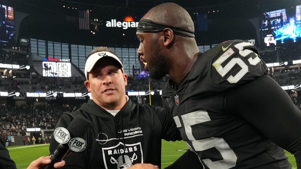 Josh McDaniels' Locker Room Victory Speech vs. Patriots: 'Where's Chandler  Jones?!', Raiders