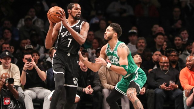 Boston Celtics forward Jayson Tatum and Brooklyn Nets forward Kevin Durant