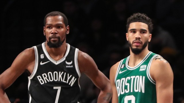 Boston Celtics forward Jayson Tatum and Brooklyn Nets forward Kevin Durant