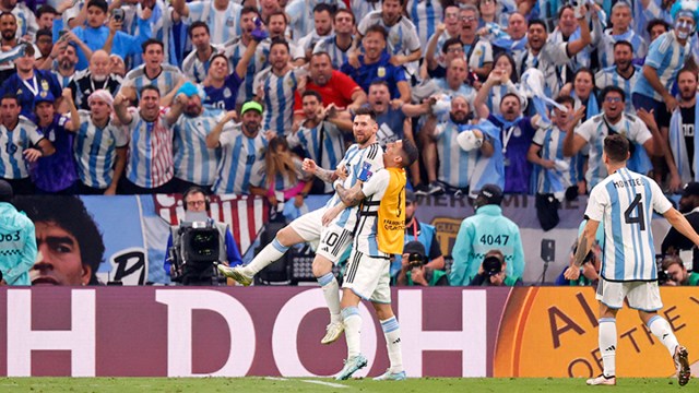 Argentina forward Lionel Messi celebrates during the FIFA World Cup final