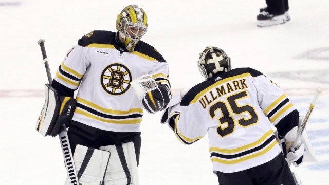 Boston Bruins goalies Jeremy Swayman and Linus Ullmark
