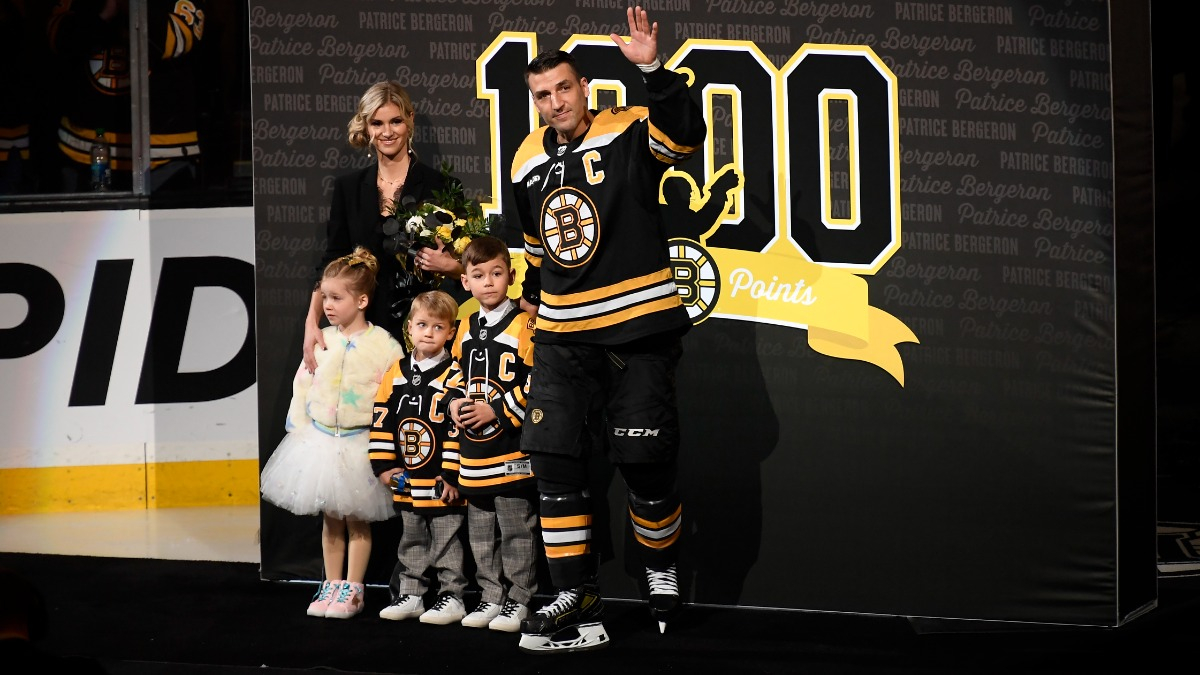 Earlier today, in celebration of Patrice Bergeron's 1,000th career point,  Governor Charlie Baker met with the Captain to present him with a…