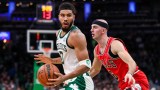 Boston Celtics forward Jayson Tatum and Chicago Bulls guard Alex Caruso