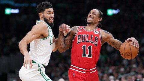 Boston Celtics forward Jayson Tatum and Chicago Bulls guard DeMar DeRozan