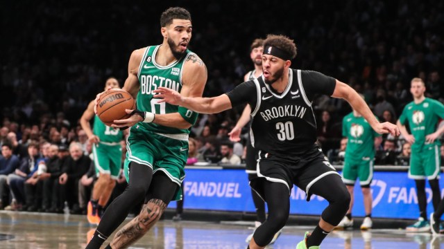 Boston Celtics forward Jayson Tatum and Brooklyn Nets guard Seth Curry