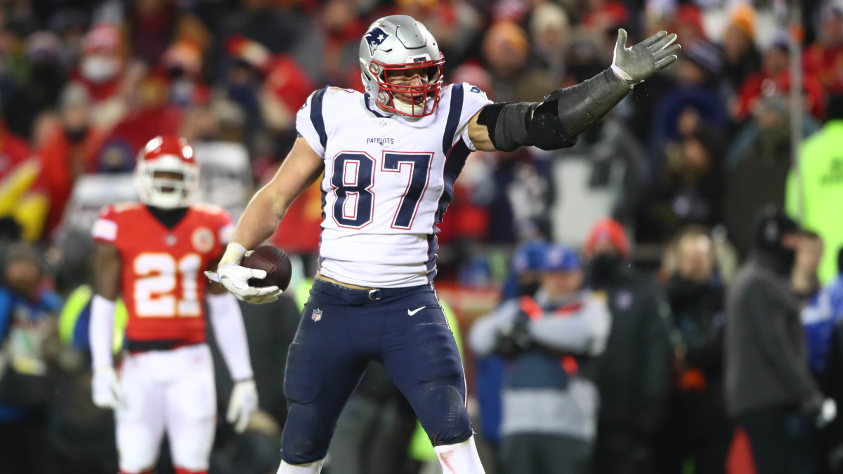 Rob Gronkowski and Bill Belichick - AFC Championship - New England Patriots  v Denver Broncos