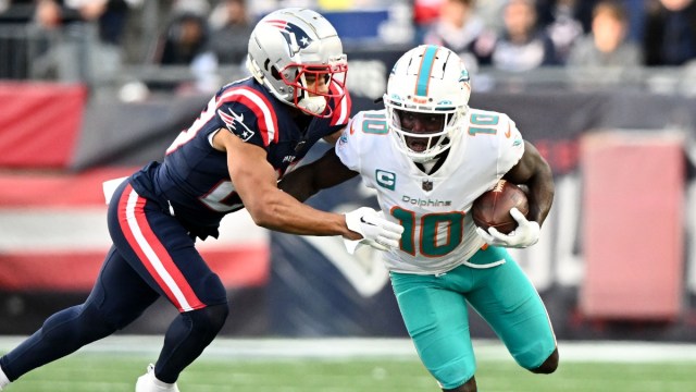 Miami Dolphins wide receiver Tyreek Hill, New England Patriots cornerback Myles Bryant