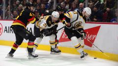 Boston Bruins forwards Garnet Hathaway and Nick Foligno