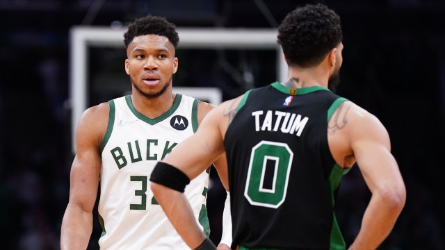 Boston Celtics forward Jayson Tatum and Milwaukee Bucks forward Giannis Antetokounmpo