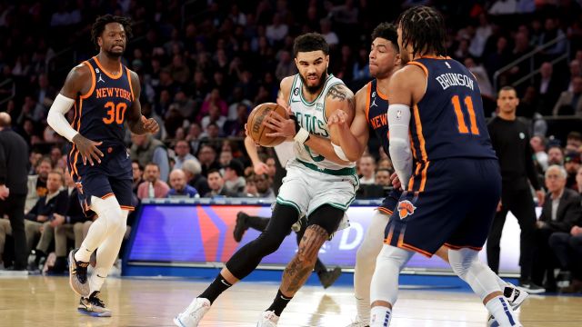 Boston Celtics forward Jayson Tatum and New York Knicks guard Quentin Grimes