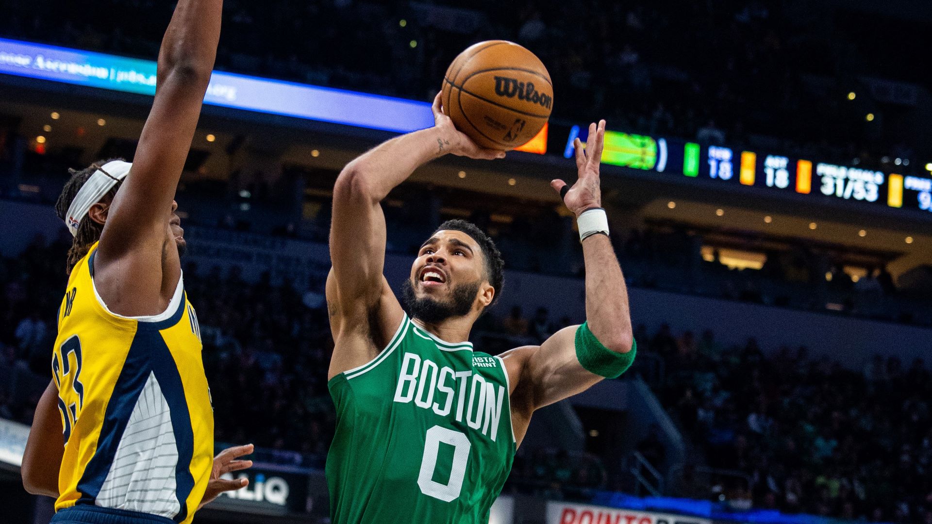 Download Jayson Tatum Black Jersey Drive Wallpaper