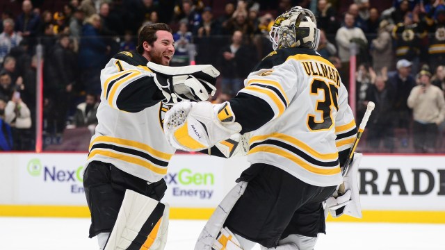 Boston Bruins goaltenders Jeremy Swayman, Linus Ullmark