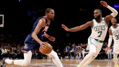 Brooklyn Nets forward Kevin Durant, Boston Celtics forward Jaylen Brown