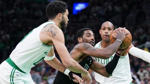 Dallas Mavericks guard Kyrie Irving, Boston Celtics' Jayson Tatum, Al Horford
