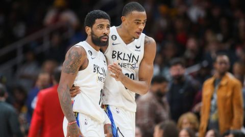 Brooklyn Nets guard Kyrie Irving and center Nic Claxton