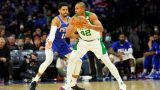 Philadelphia 76ers forward Tobias Harris and Boston Celtics forward Al Horford