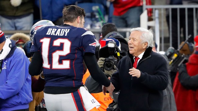 Retired NFL quarterback Tom Brady, New England Patriots owner Robert Kraft