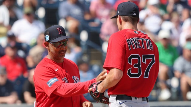 Boston Red Sox manager Alex Cora and pitcher Nick Pivetta