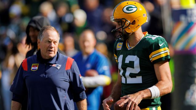 New England Patriots head coach Bill Belichick and Green Bay Packers quarterback Aaron Rodgers