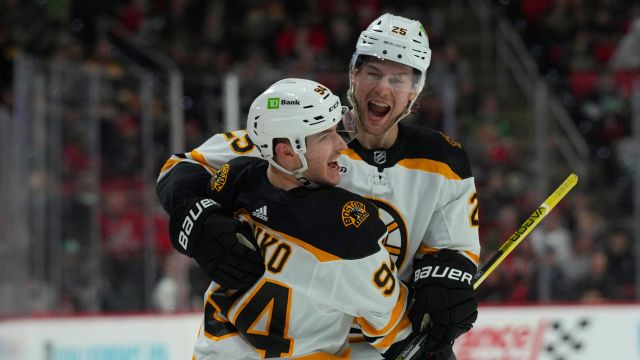 Boston Bruins teammates Brandon Carlo and Jakub Lauko