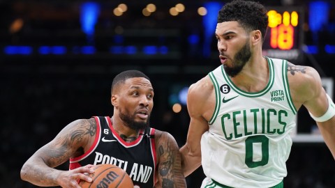Boston Celtics forward Jayson Tatum and Portland Trail Blazers guard Damian Lillard