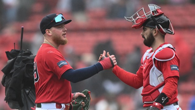 Boston Red Sox outfielder Alex Verdugo and catcher Connor Wong
