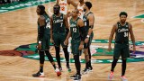 Boston Celtics forwards Jaylen Brown and Jayson Tatum, centers Robert Williams and Al Horford, and guard Marcus Smart