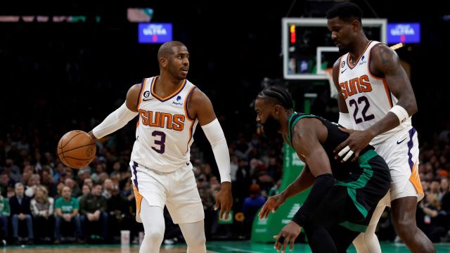Phoenix Suns guard Chris Paul and Boston Celtics guard Jaylen Brown