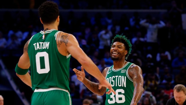 Boston Celtics forward Jayson Tatum and guard Marcus Smart