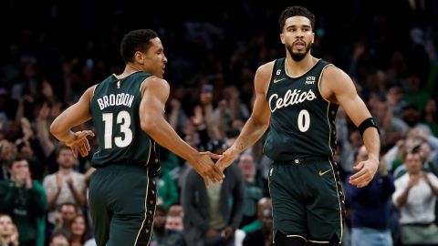 Boston Celtics teammates Jayson Tatum and Malcolm Brogdon