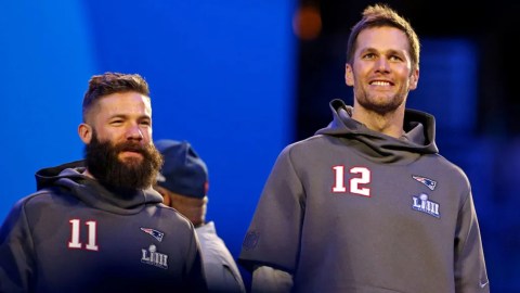 Former Patriots players Julian Edelman and Tom Brady