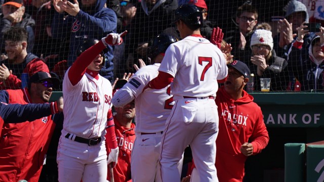 Boston Red Sox first baseman Justin Turner, left fielder Masataka Yoshida