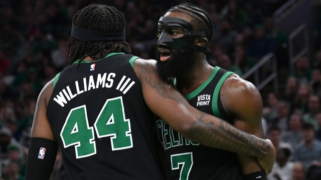 Boston Celtics teammates Robert Williams and Jaylen Brown