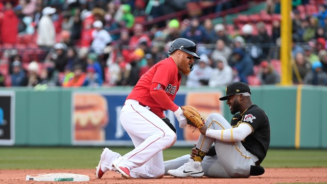 Boston Red Sox designated hitter Justin Turner, Pittsburgh Pirates second baseman Rodolfo Castro