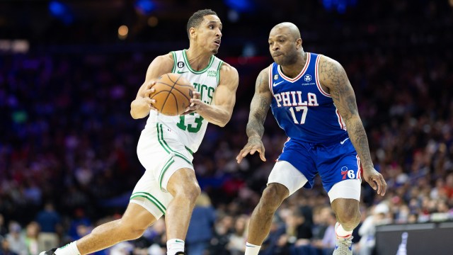 Boston Celtics guard Malcolm Brogdon, Philadelphia 76ers forward P.J. Tucker