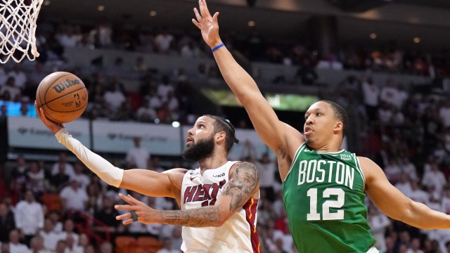Miami Heat forward Caleb Martin and Boston Celtics forward Grant Williams