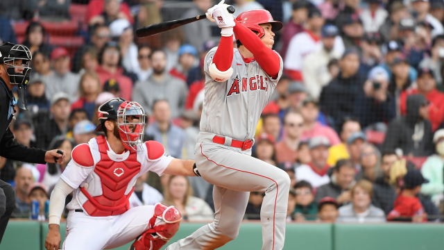 Los Angeles Angeles pitcher Shohei Ohtani and Boston Red Sox catcher Connor Wong
