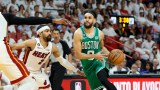 Boston Celtics guard Derrick White and Miami Heat guard Gabe Vincent