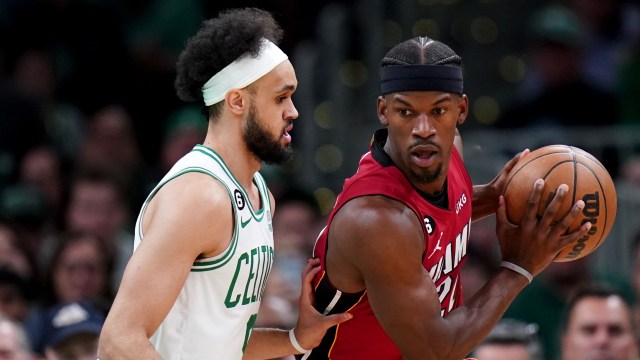 Boston Celtics guard Derrick White, Miami Heat forward Jimmy Butler